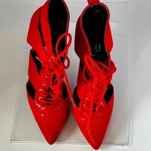Fashion Nova Red Stiletto Pumps Heels Strappy Lace Up Ankle Boots Sexy, Sz 7 - Picture 4 of 8